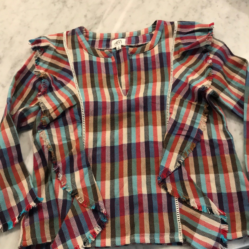 Anthropologie dRA LA /plaid cotton with ruffles